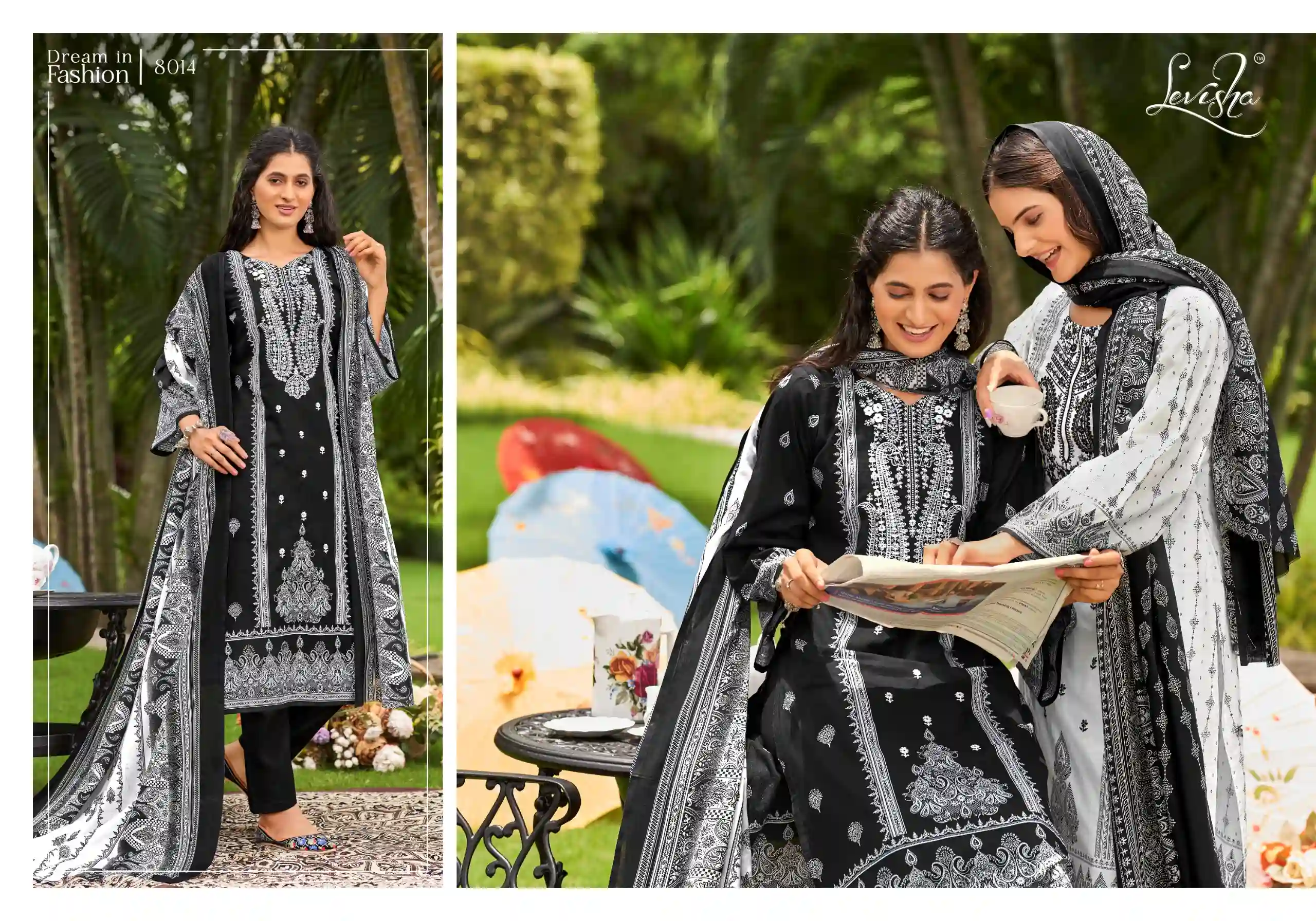 Levisha Naira Nx Vo 8 Black & White Cotton Pakistani Style Print Wholesale Pakistani Salwar Suit Catalog — Wholesale Pakistani Suits, Levisha wholesale from Surat - Gallery Image 7